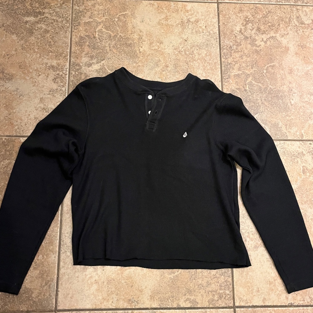 Volcom Black Long Sleeve Shirt with Buttoned Neckline